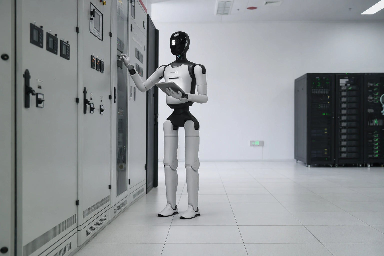 Full original A3 Ultra facility inspection scene showing manipulation and a handheld tablet