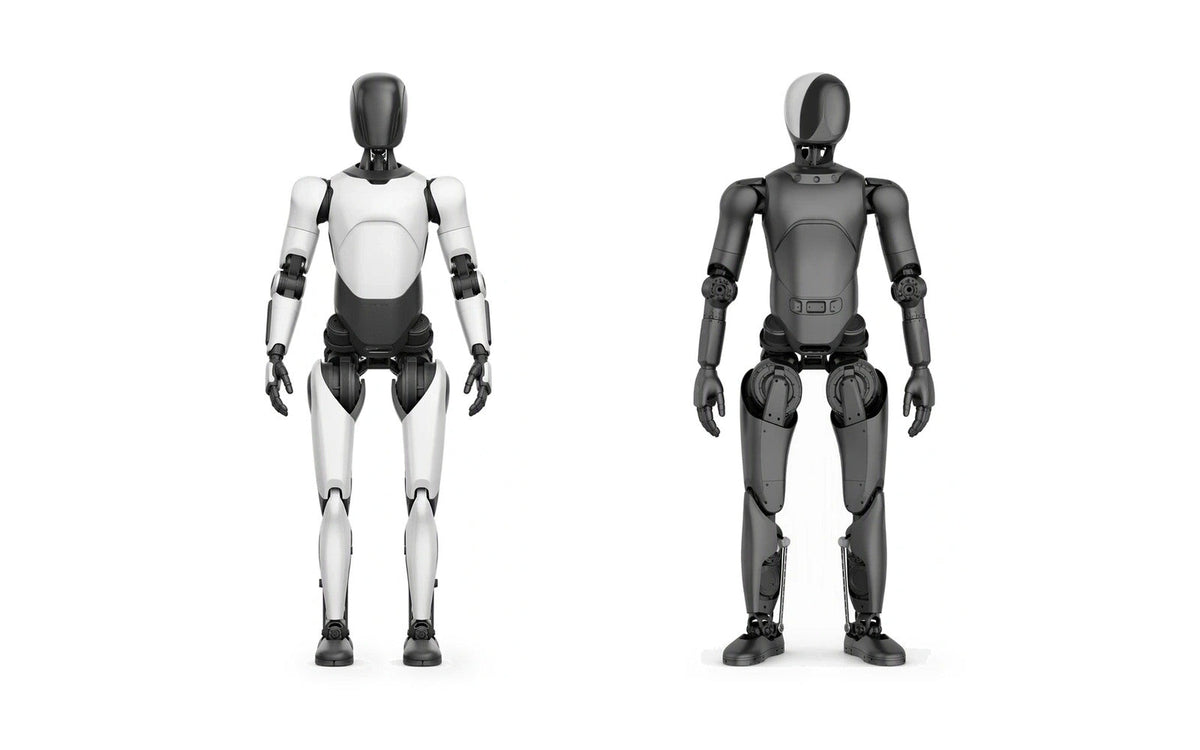 AGIBOT A2 Ultra on the left and A2 Lite on the right, shown in front view.
