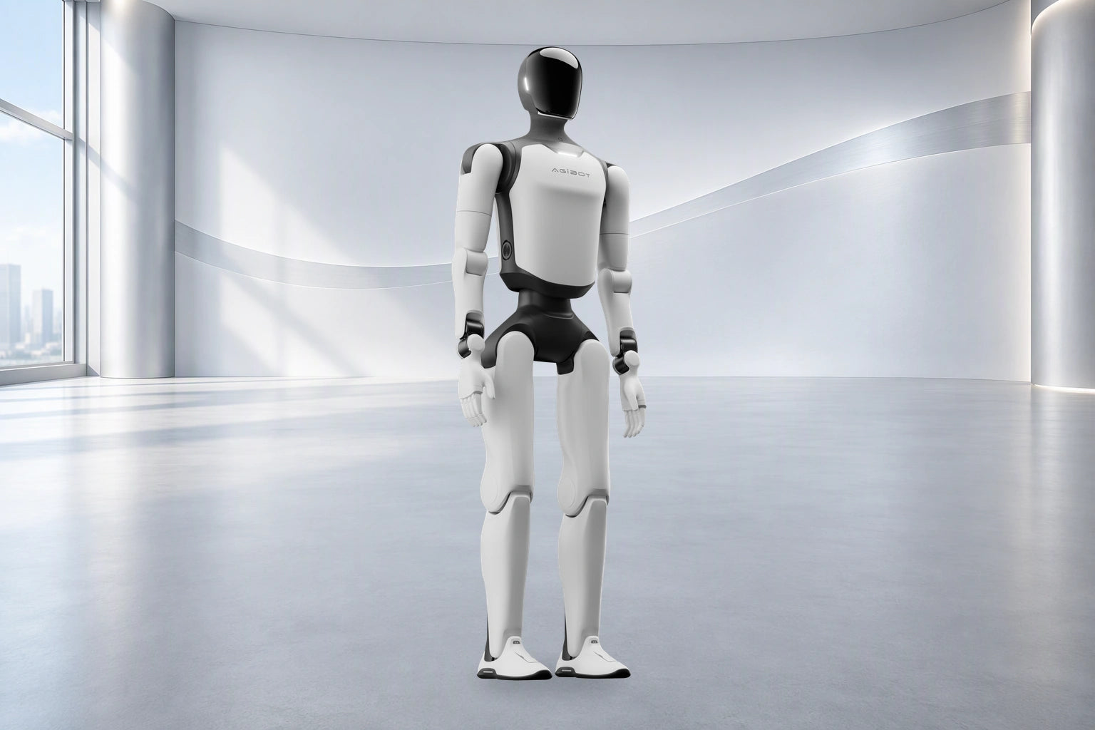 Original full-body A3 product on a newly generated silver-white studio background