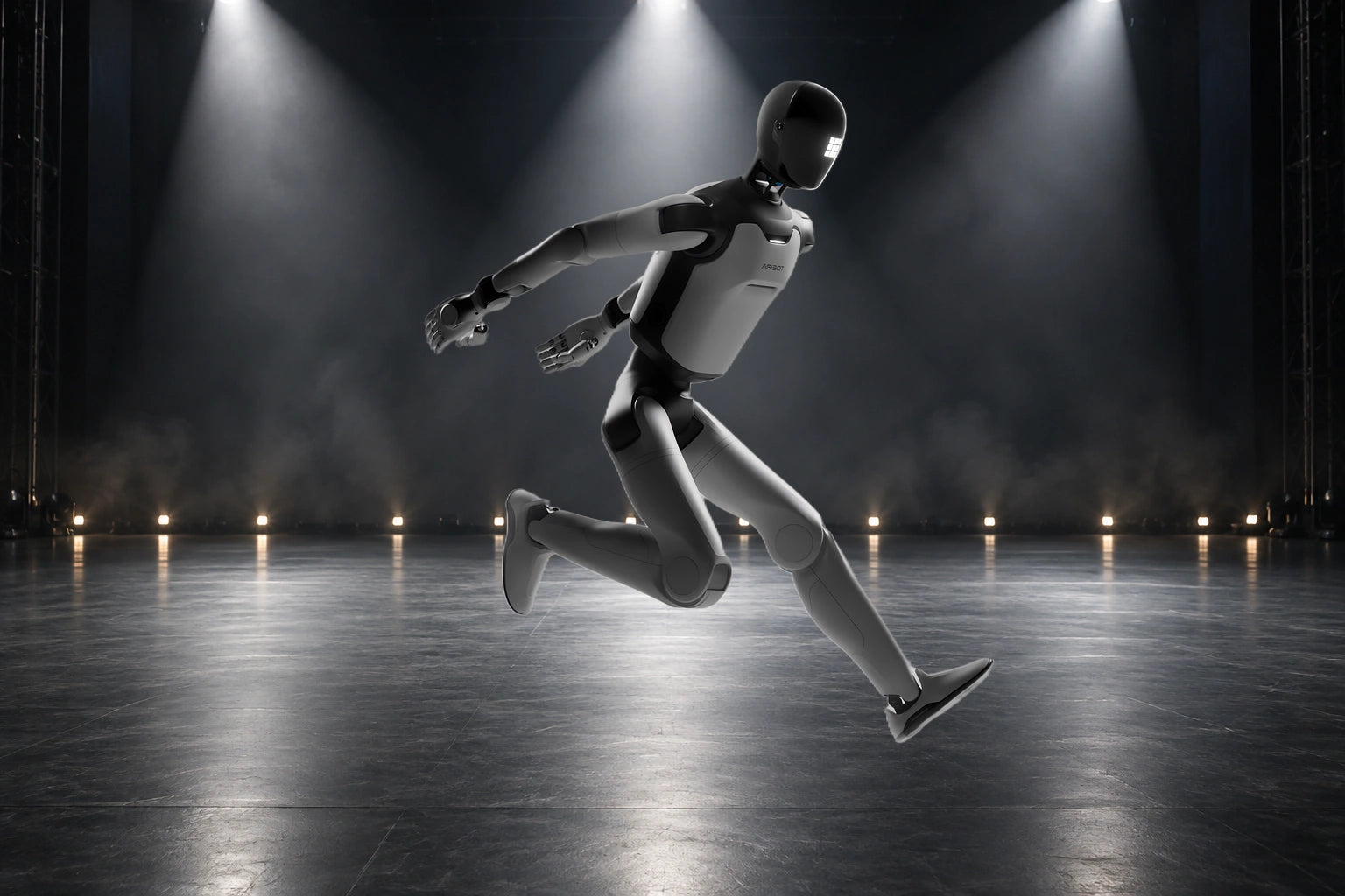 Original A3 Ultra running silhouette locally composited on a newly generated performance stage