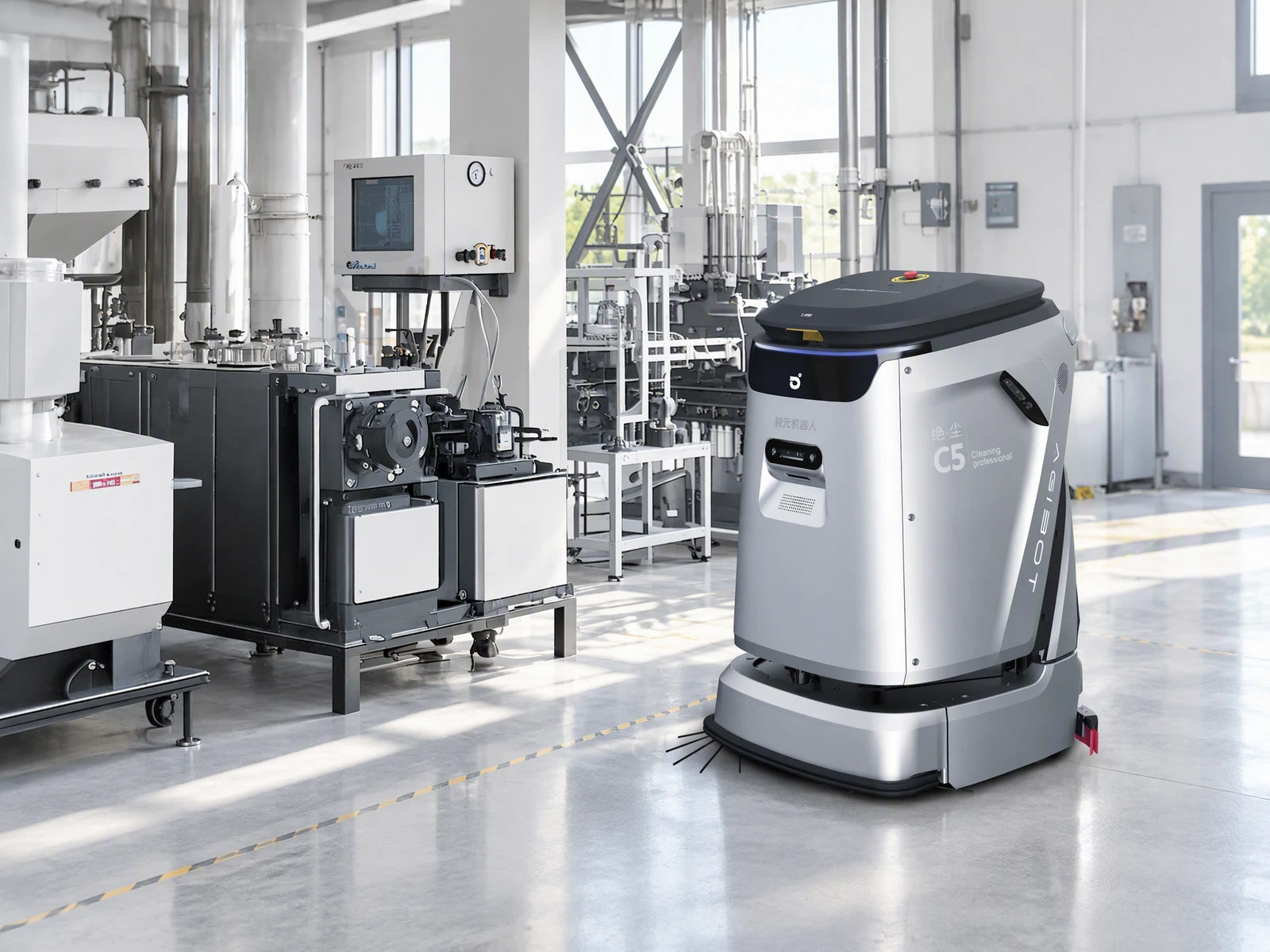 Reference-based visualization: AGIBOT cleaning robot in an industrial environment