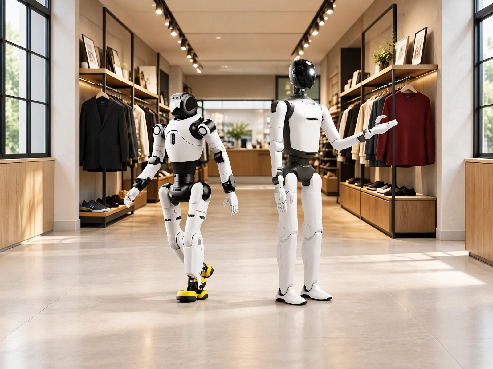 Reference-based visualization: AGIBOT robots in an official store guidance scene