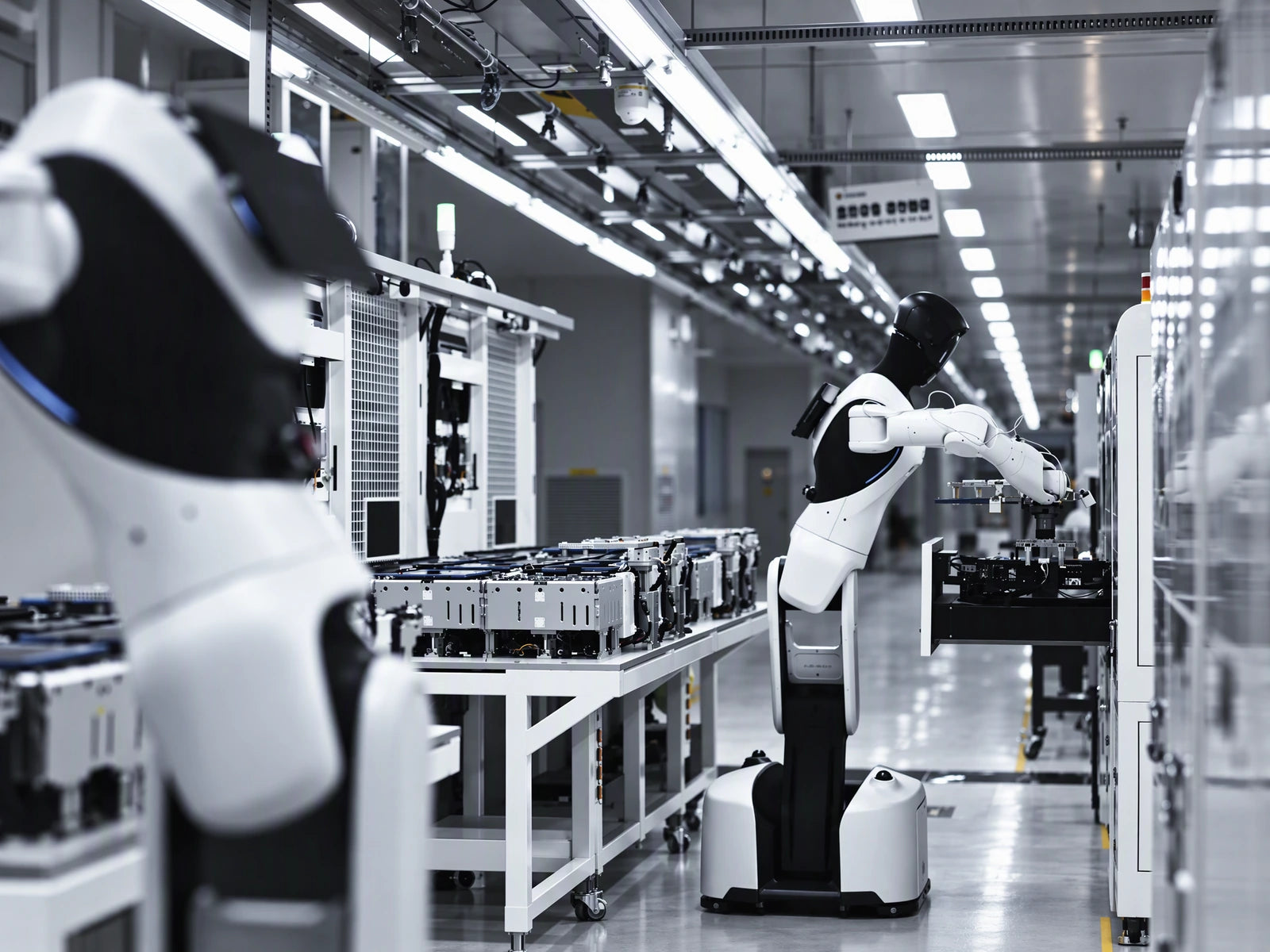Reference-based visualization: AGIBOT robots working at production-line stations